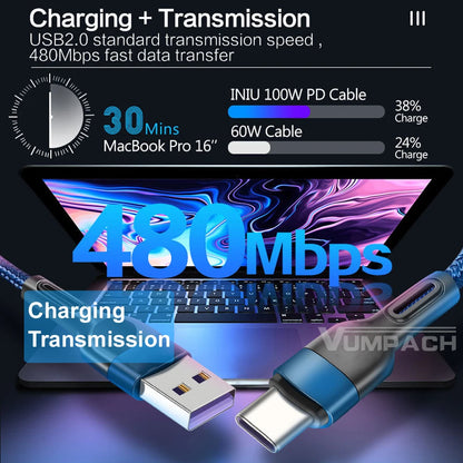 5A USB to Type-C Fast Charging Cable – Nylon Braided, for iPhone, Samsung, Xiaomi, Huawei