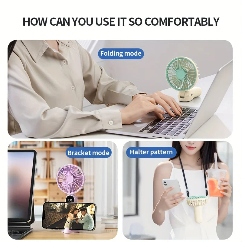 Mini Portable USB Fan 2026 – 6-Speed Foldable 3-in-1 with Digital Display