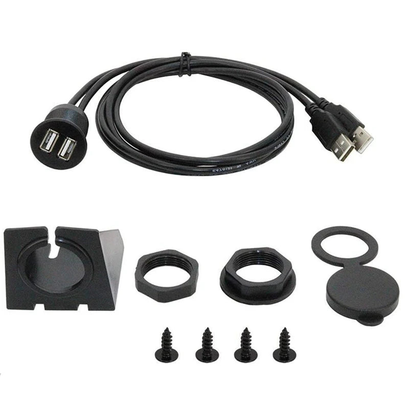 USB Panel Flush Mount Extension Cable with LED – USB 2.0/3.0, 1m/2m, for Car, Boat & Dashboard