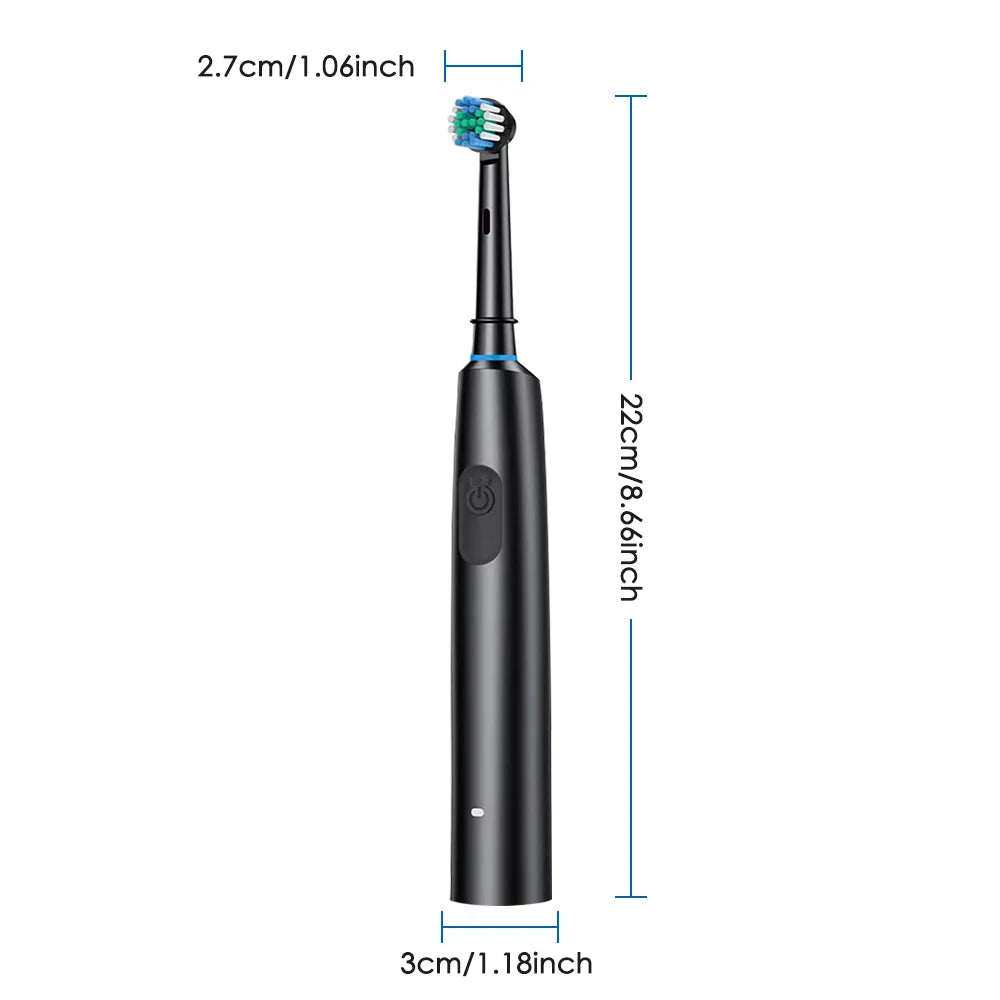 Round Rotating Electric Toothbrush – 5 Modes, 2 Timers, 4 Heads, Teeth Whitening