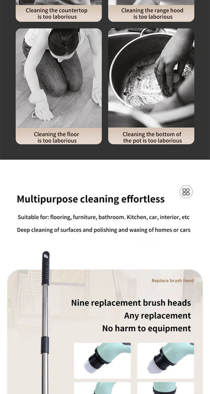 9-in-1 Electric Rotating Cleaning Brush | Wireless | Replaceable Heads | Telescopic Handle
