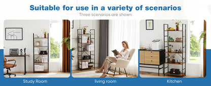 JHK 5-Tier Bookcase Bookshelf | Metal Frame Storage Organizer