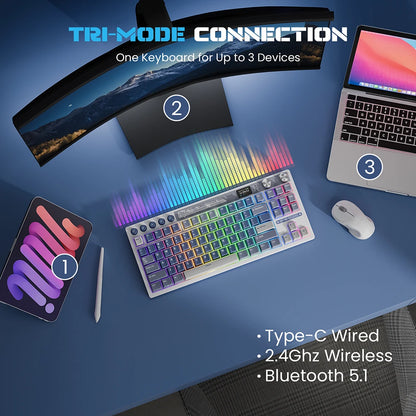 RK Royal Kludge M87 Wireless Mechanical Keyboard – 87 Key, Hot-Swap, BT/2.4G/USB-C, TFT Screen
