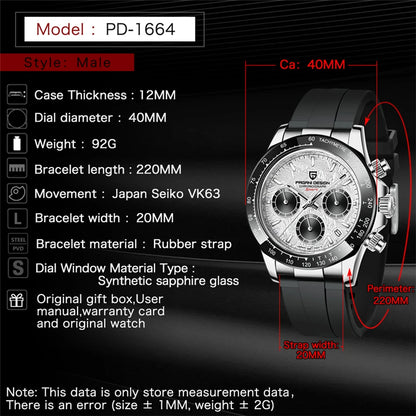 PAGANI DESIGN Men's Luxury Chronograph Watch – 100M Waterproof, Quartz Sport Wristwatch, Gift