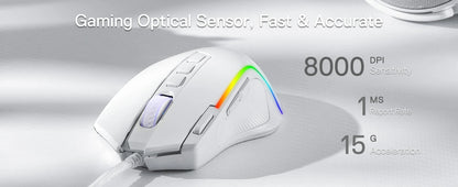 Redragon M612 Predator RGB Gaming Mouse — 8000 DPI, 11 Programmable Buttons, White