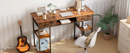 JHK 48" Gaming Desk with Fabric Drawers & Storage Shelves – Metal Frame Home Office
