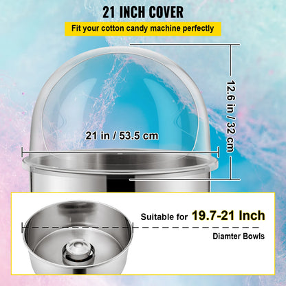 SucceBuy 21" Commercial Cotton Candy Machine Cover – Clear Bubble Shield Dome