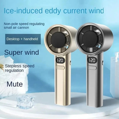 5000mAh Handheld Mini Fan – USB Rechargeable, Ice Compress Cooling, LED Display, 3 Speeds