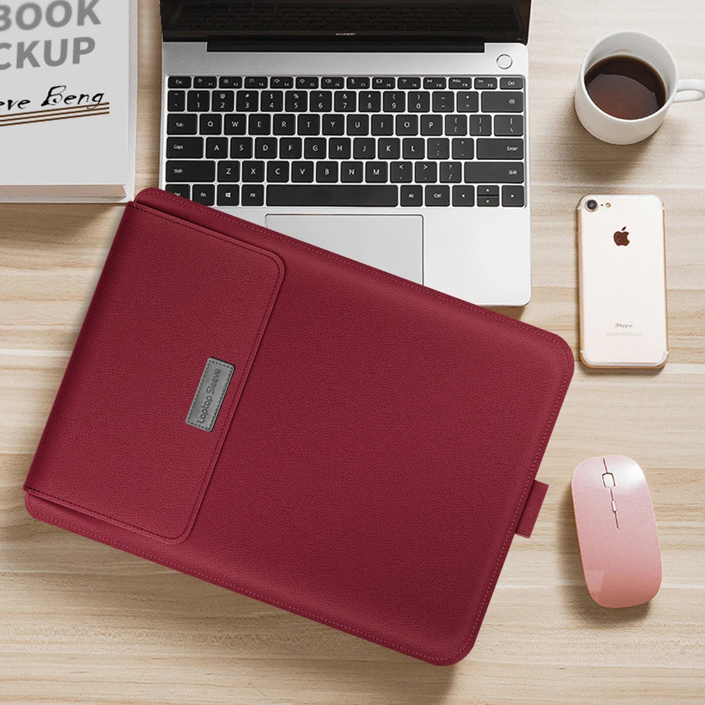 Laptop Sleeve Bag for MacBook Air 13 M4/M3/M2/M1, Pro 13/14/16, Huawei, ASUS, Dell – 11–16", PU Leather