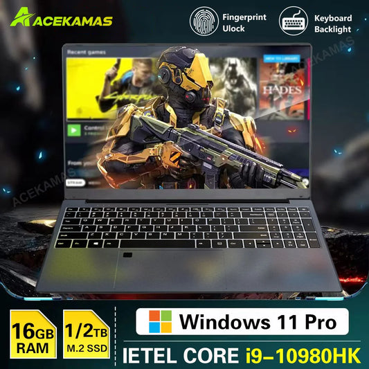 ACEKAMAS 15.6" Gaming Laptop – Intel Core i9-10980HK, 16GB DDR4, 256GB–2TB SSD, Wi-Fi 6, Fingerprint, Win 11