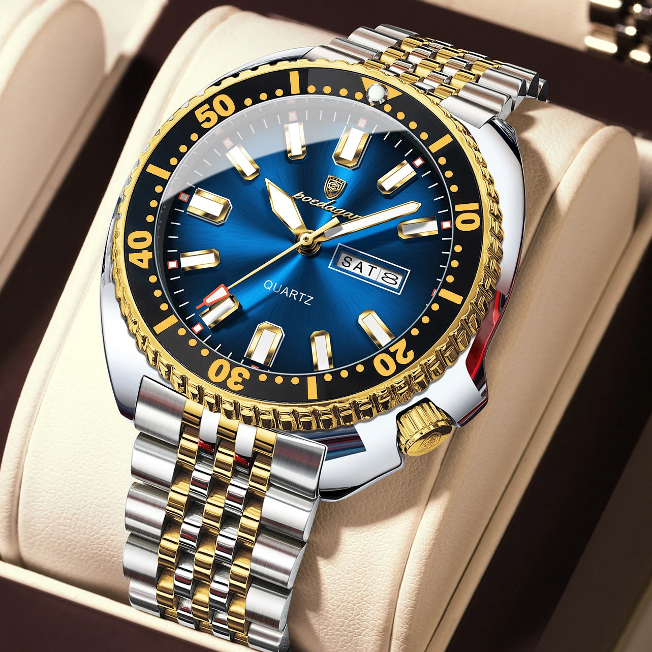 POEDAGAR Luxury Men's Quartz Watch – Date, Week, Luminous & Waterproof Stainless Steel