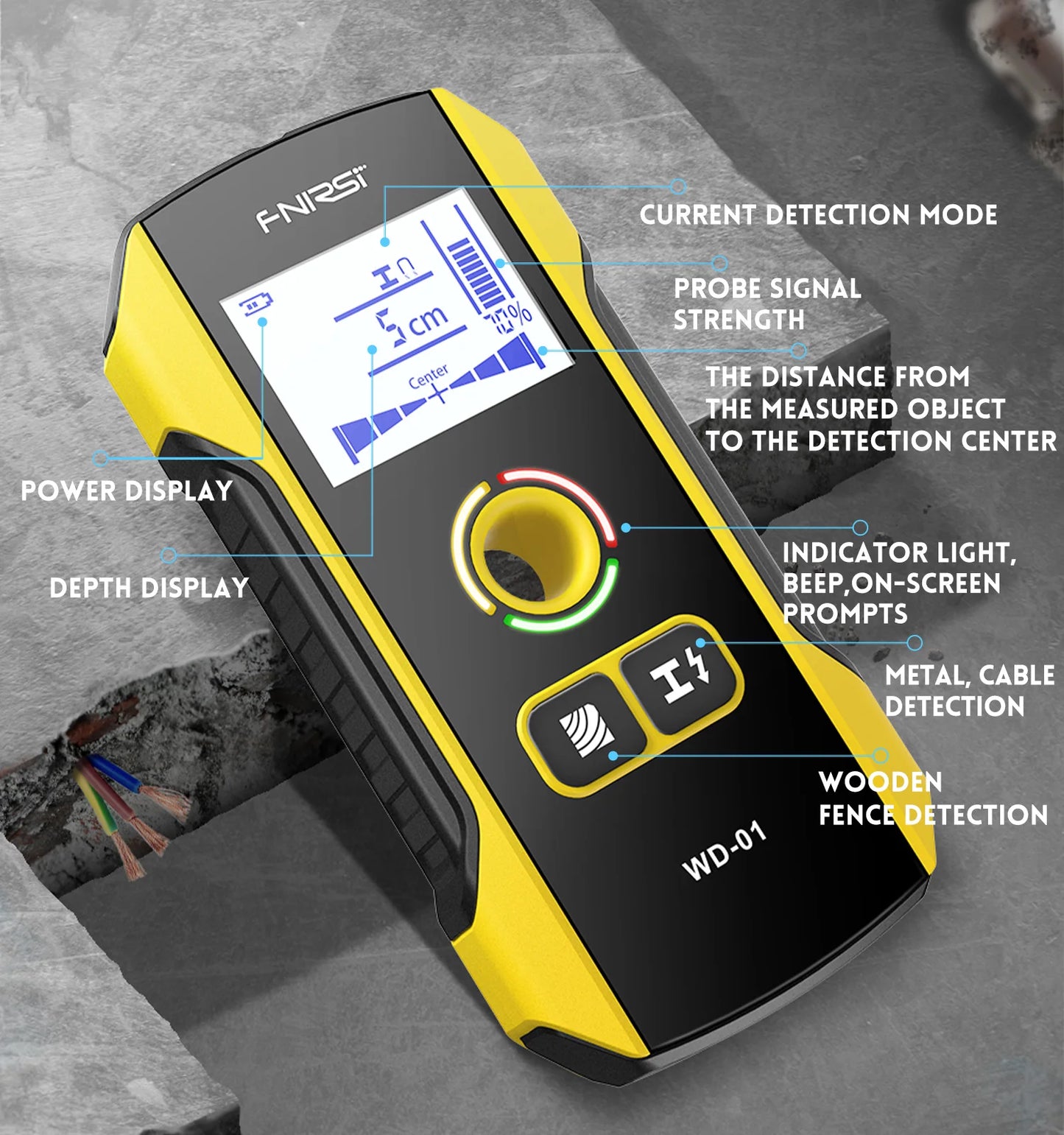 FNIRSI Wall Scanner – Metal Detector for AC Cables, Wires & Wood Studs