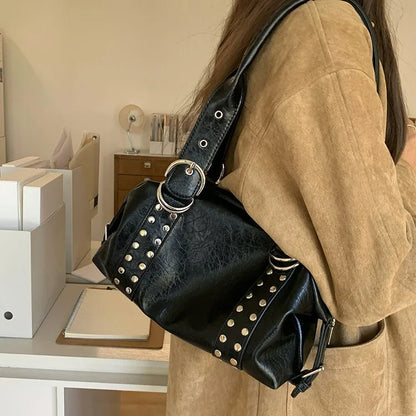 NIGEDU Rivet PU Leather Shoulder Bag