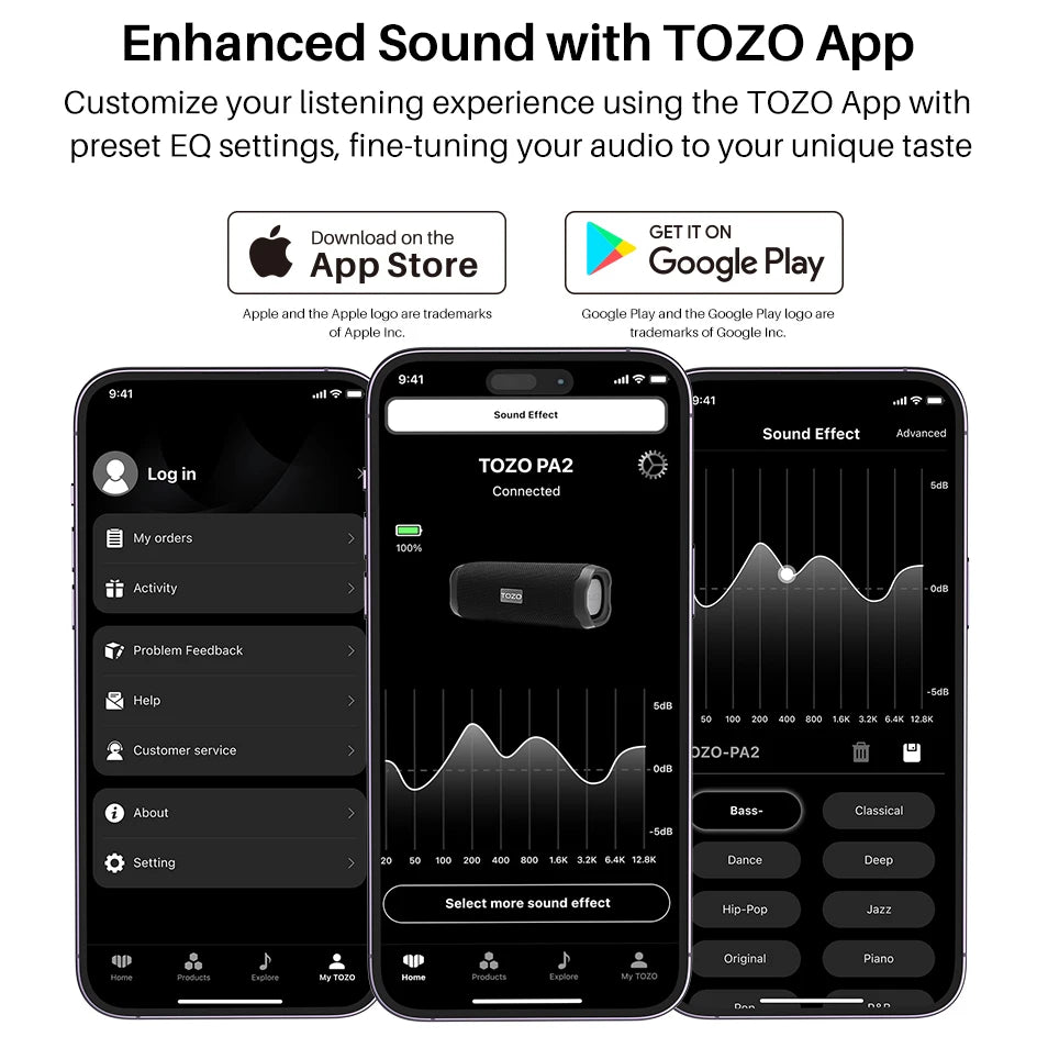 TOZO PA2 Portable Bluetooth Speaker – Deep Bass, 25H Playtime, Custom EQ App