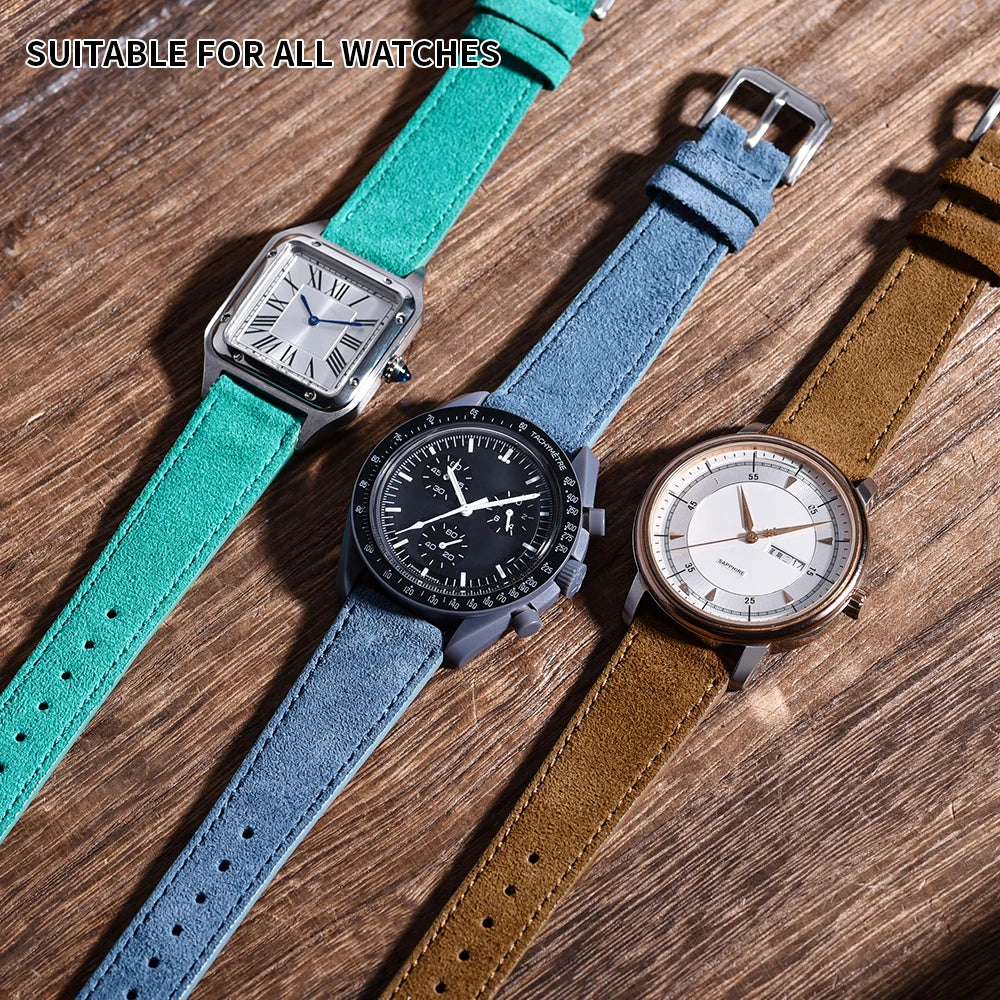 Vintage Suede Leather Watch Band – Quick Release 18/19/20/22mm for Men & Women