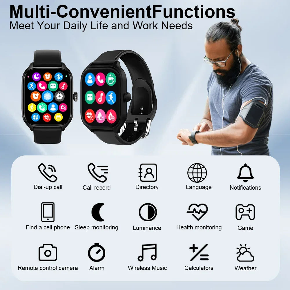 R.E.D. Shopping Smart Watch 2026 with 2.01-inch HD touch screen, Bluetooth calling, and fitness tracking features.