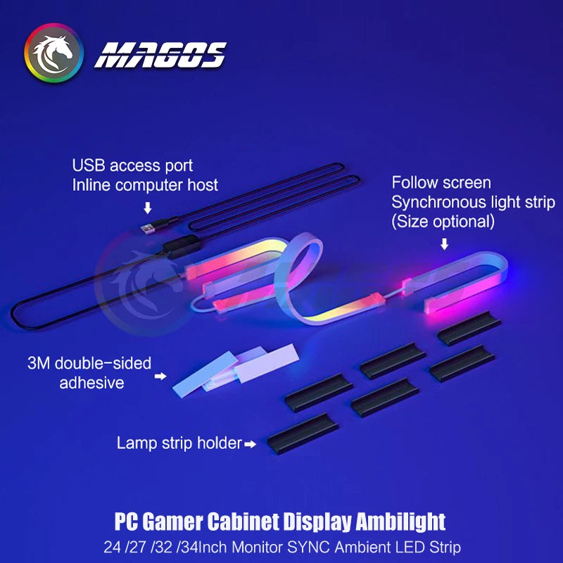 Skydimo Ambilight RGB LED Strip for PC Monitor – AURA USB 5V Software Control (24"/27"/32"/34")