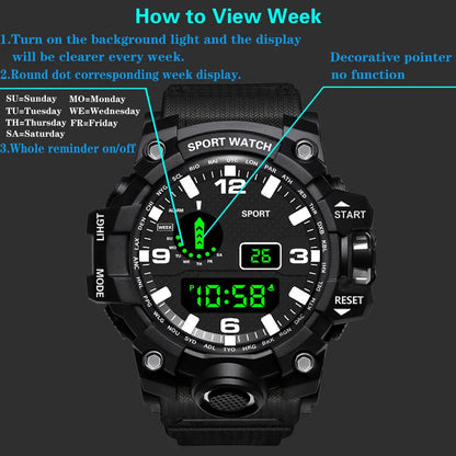 Men's R.E.D. Sports Electronic Wristwatch with large dial, waterproof, luminous display, and alarm features.