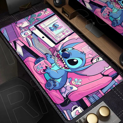 Cute Anime XXL Gaming Mouse Pad – Kawaii Stitch Design, Lock Edge, Non-Slip Rubber