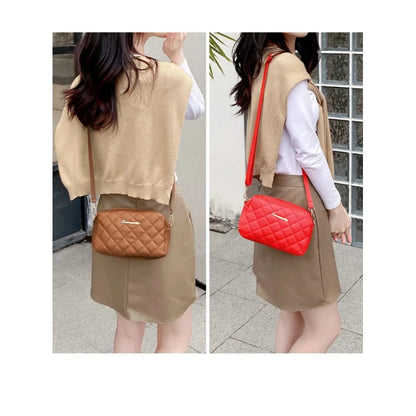 Tassel Diamond Grid Embroidery Crossbody Bag with Chain Strap