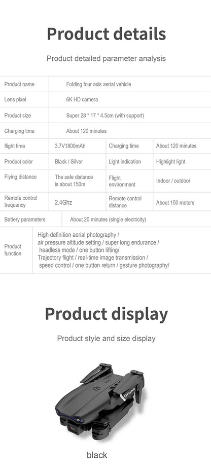 E99 Pro Drone – 4K HD Camera, Altitude Hold, Foldable Quadcopter