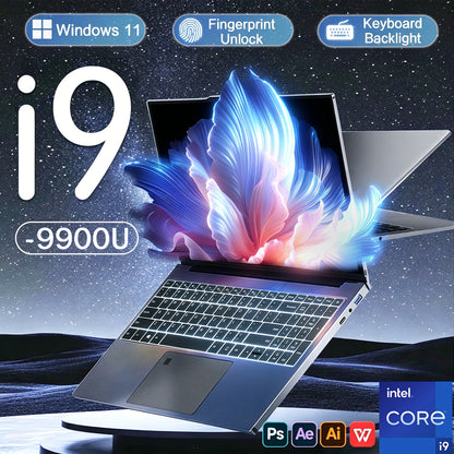 Ultra Slim Laptop 15.6" — Intel i9-9900U, 16GB RAM, Up to 2TB SSD, Fingerprint Unlock, Windows 11 Pro