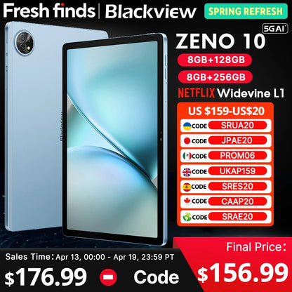 Blackview Zeno 10 5G AI Tablet – 11" FHD+ 90Hz, UNISOC T8200, 8800mAh, Quad Speakers, Android 15