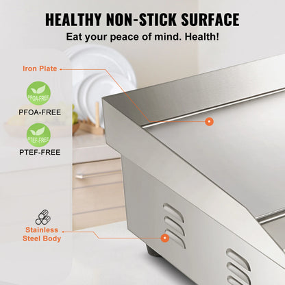 SucceBuy 21" Commercial Electric Teppanyaki Grill | Non-Stick Griddle | 220V