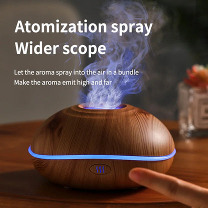 HLCOME Ultrasonic Aroma Diffuser – 200ml Wood Grain, 7 Color LED, Remote Control, Essential Oil Humidifier for Home & Bedroom