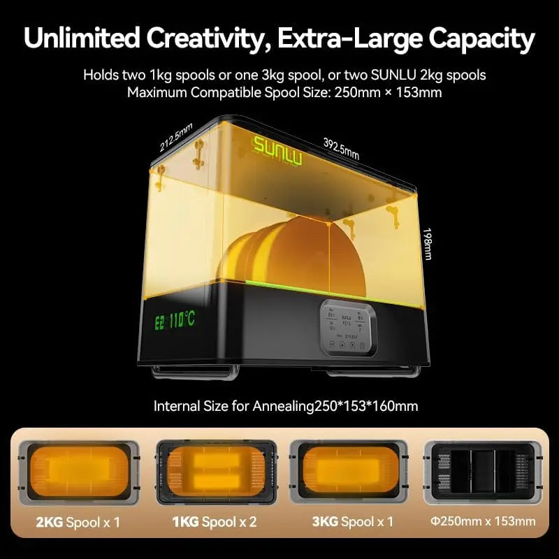 SUNLU E2 Filament Dryer Box – Dual Chamber, Up to 110°C, 1.75mm & 2.85mm, 2x1KG Capacity