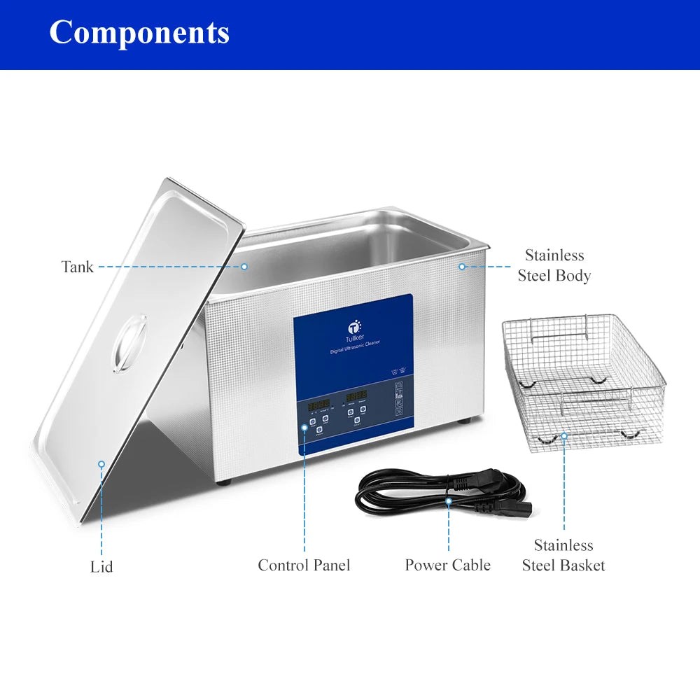 Industrial Ultrasonic Cleaner 2L–30L – Metal, DPF & Engine Parts Degreaser, EU/UK/US/AU Plug