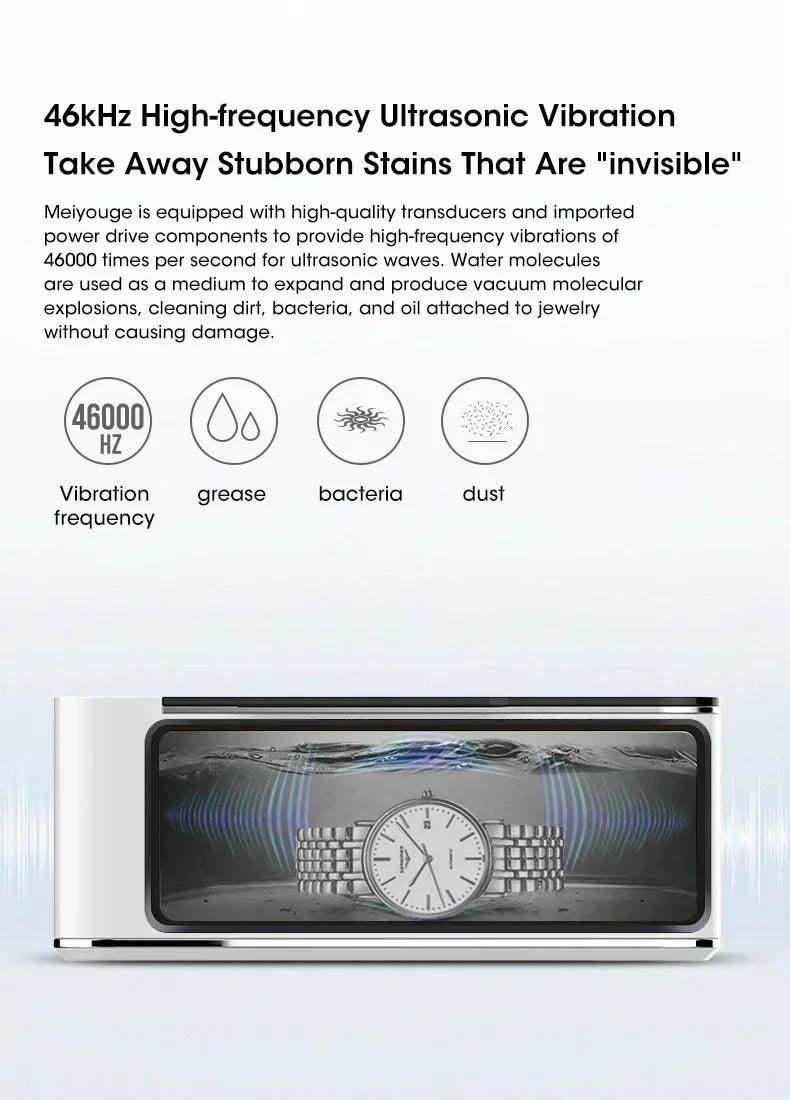 R.E.D. Shopping 500ML ultrasonic cleaning machine for jewelry, glasses, and watches, with digital display and compact design.