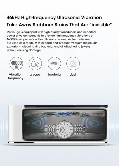 R.E.D. Shopping 500ML ultrasonic cleaning machine for jewelry, glasses, and watches, with digital display and compact design.
