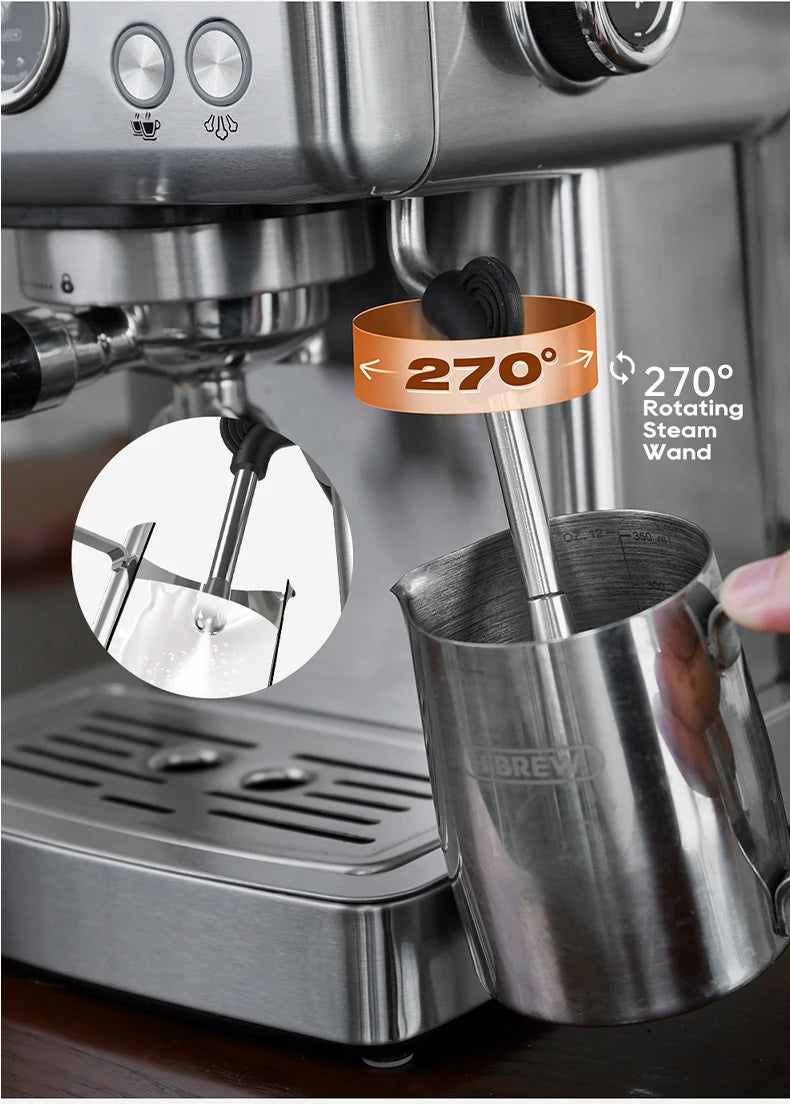 HiBREW H10A 20Bar Semi-Automatic Espresso Machine – 58mm Portafilter, Metal Case