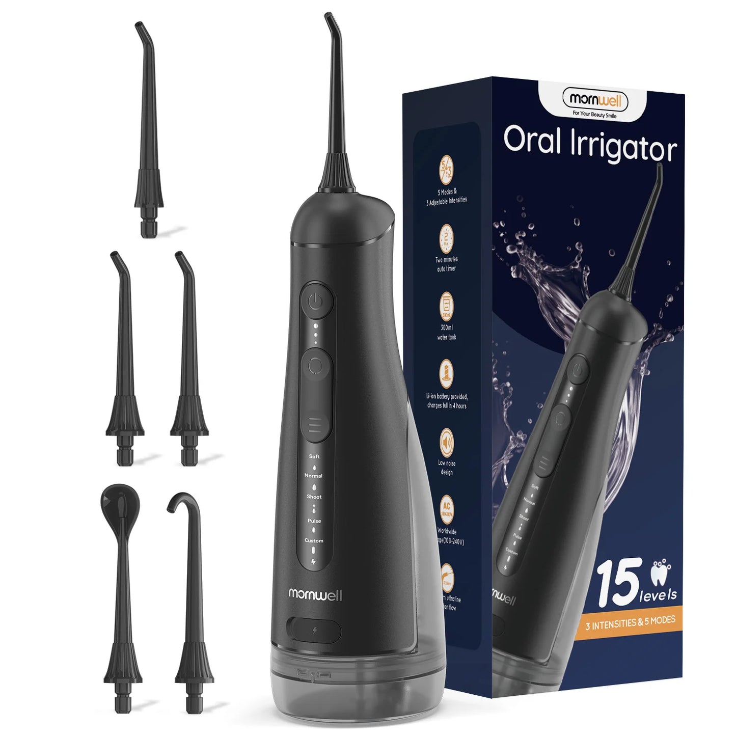 Portable Oral Irrigator | 5 Jet Tips | 5 Modes | 300ml | IPX7 Water Flosser
