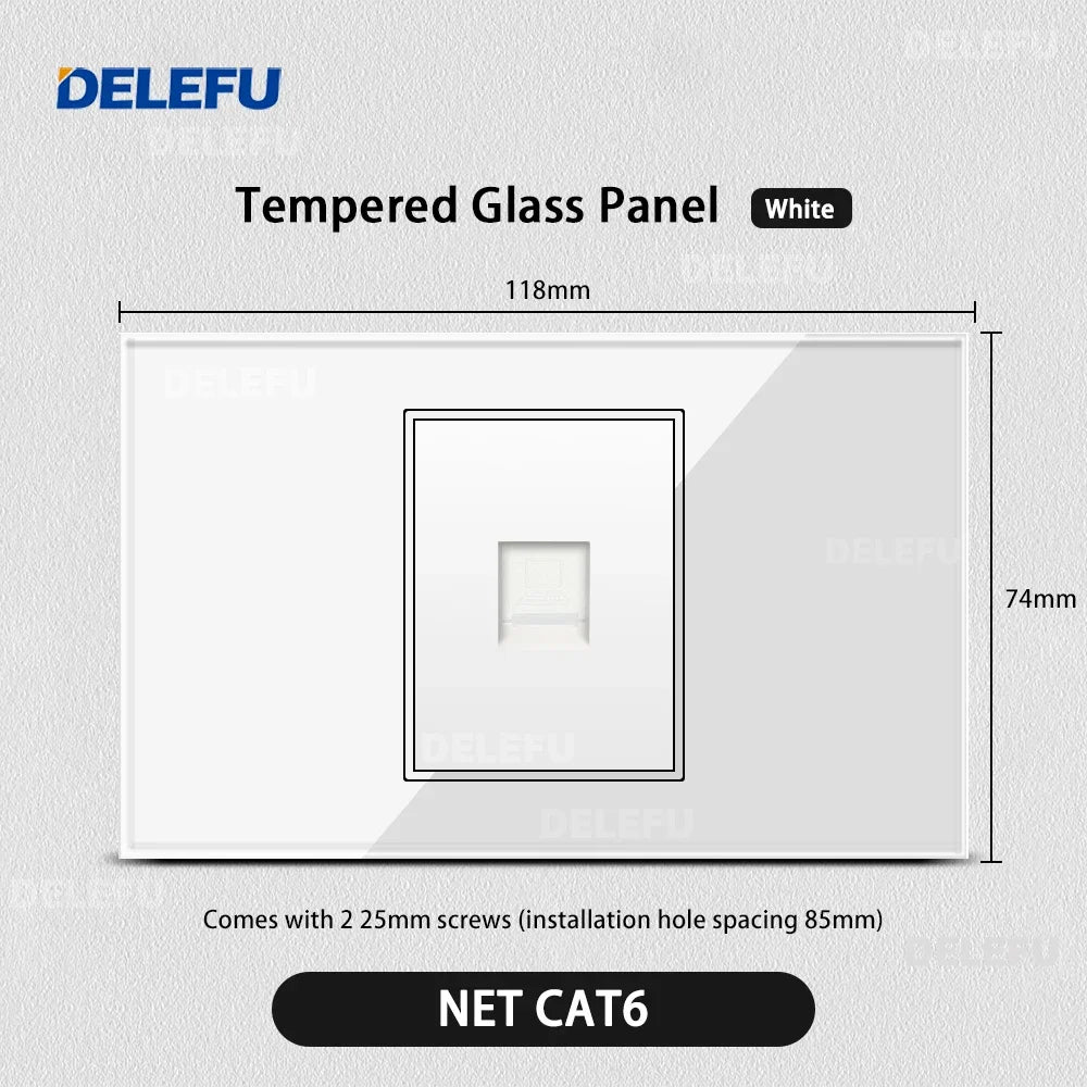 DELEFU Tempered Glass Wall Socket with USB-C Fast Charging – Schuko/Italy