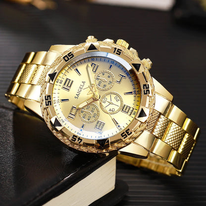 Men's 2-Piece Business Watch Set - Arabic Dial Steel Band Quartz Watch Gift Set