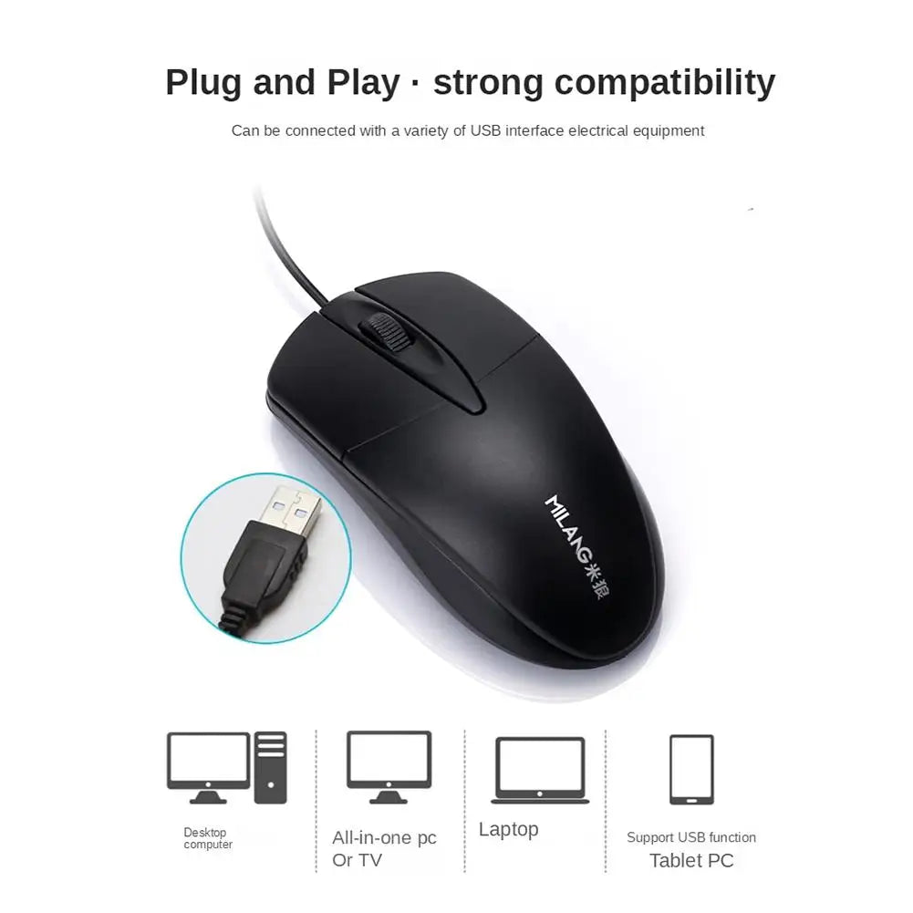 Silent Wired Mini Mouse – Ergonomic, 100cm Cable, for Laptop & PC