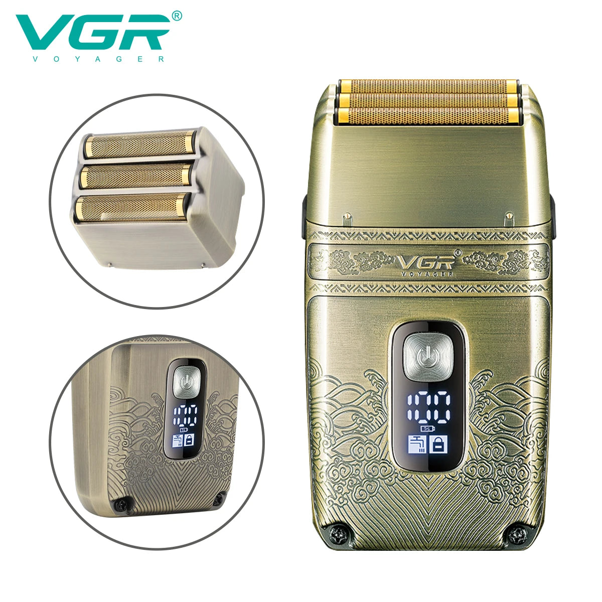 VGR V-335 Professional Foil Shaver – Triple Titanium Blade, LED, IPX6, 80min, USB