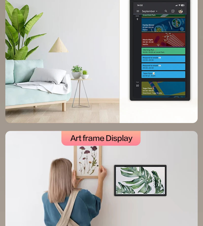 TouchWo 15.6-43 inch smart digital calendar and chore chart family organizer display by R.E.D. Shopping, interactive digital monitor.