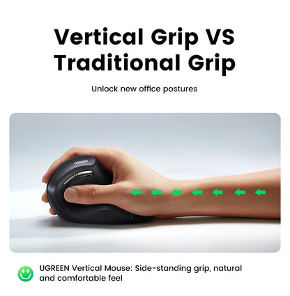 UGREEN Vertical Ergonomic Mouse – Bluetooth 5.0 & 2.4G Wireless, 4000DPI, 6 Silent Buttons, for Mac & PC