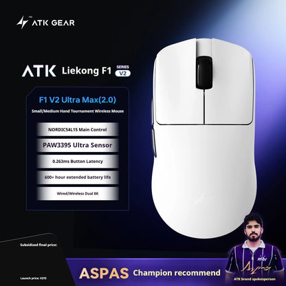 ATK F1 V2 Wireless Gaming Mouse – PAW3950, 38g Ultra-Light, 750IPS, 0.243ms Latency for FPS
