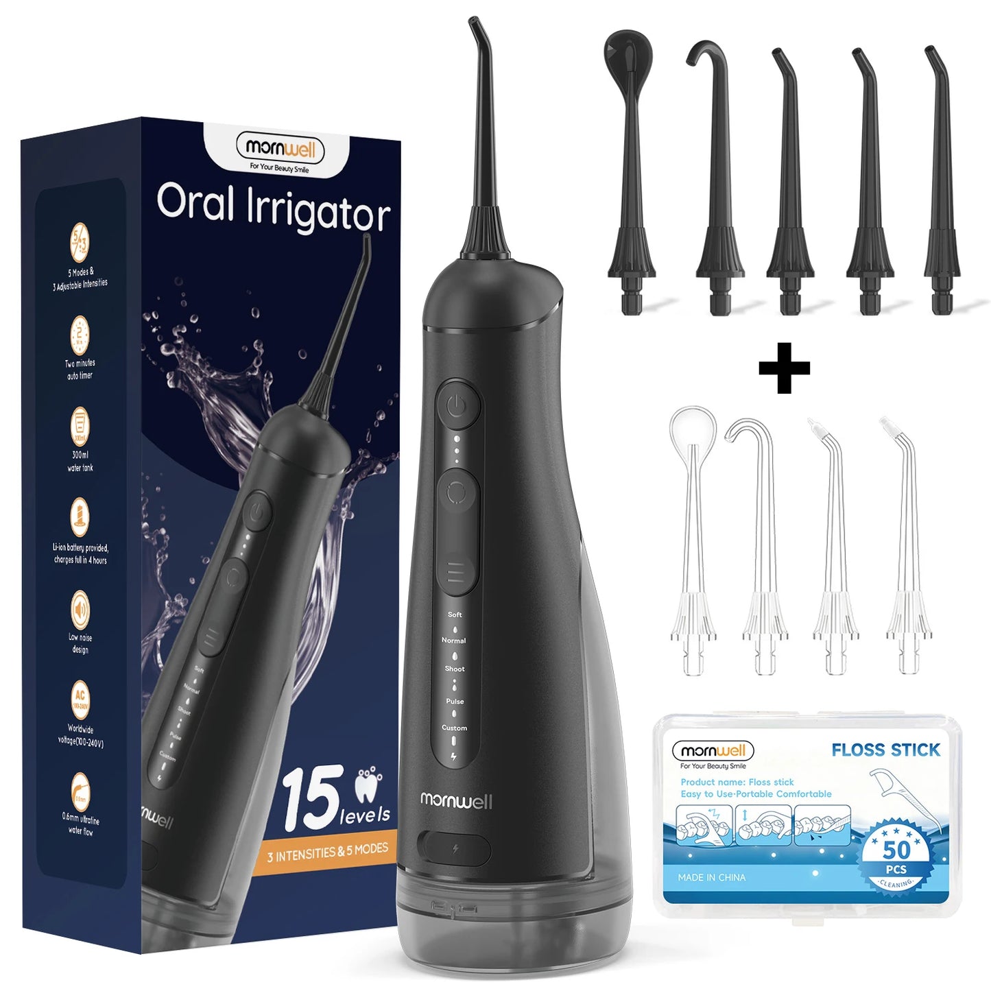 Portable Oral Irrigator | 5 Jet Tips | 5 Modes | 300ml | IPX7 Water Flosser