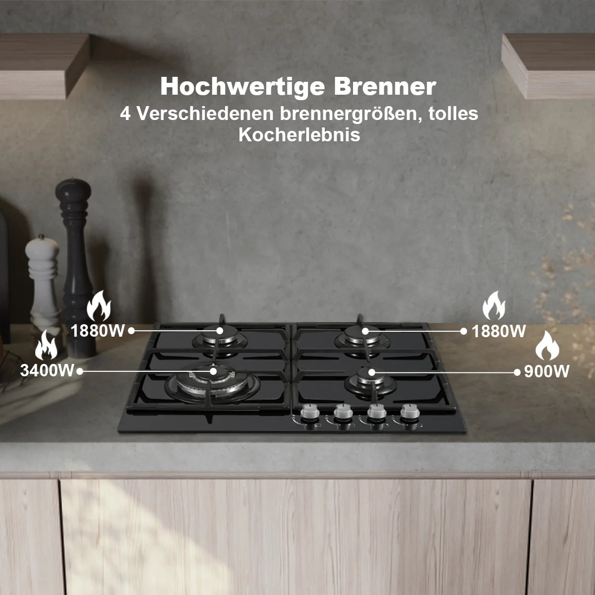 TopStrong 58cm Gas Hob | 4 Burner Dual Fuel NG/LPG | 8060W | CE Certified