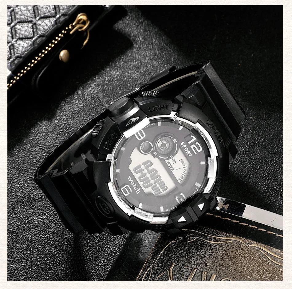 Men's Luminous Military LED Digital Watch - Waterproof, Silicone Strap, Calendar Display