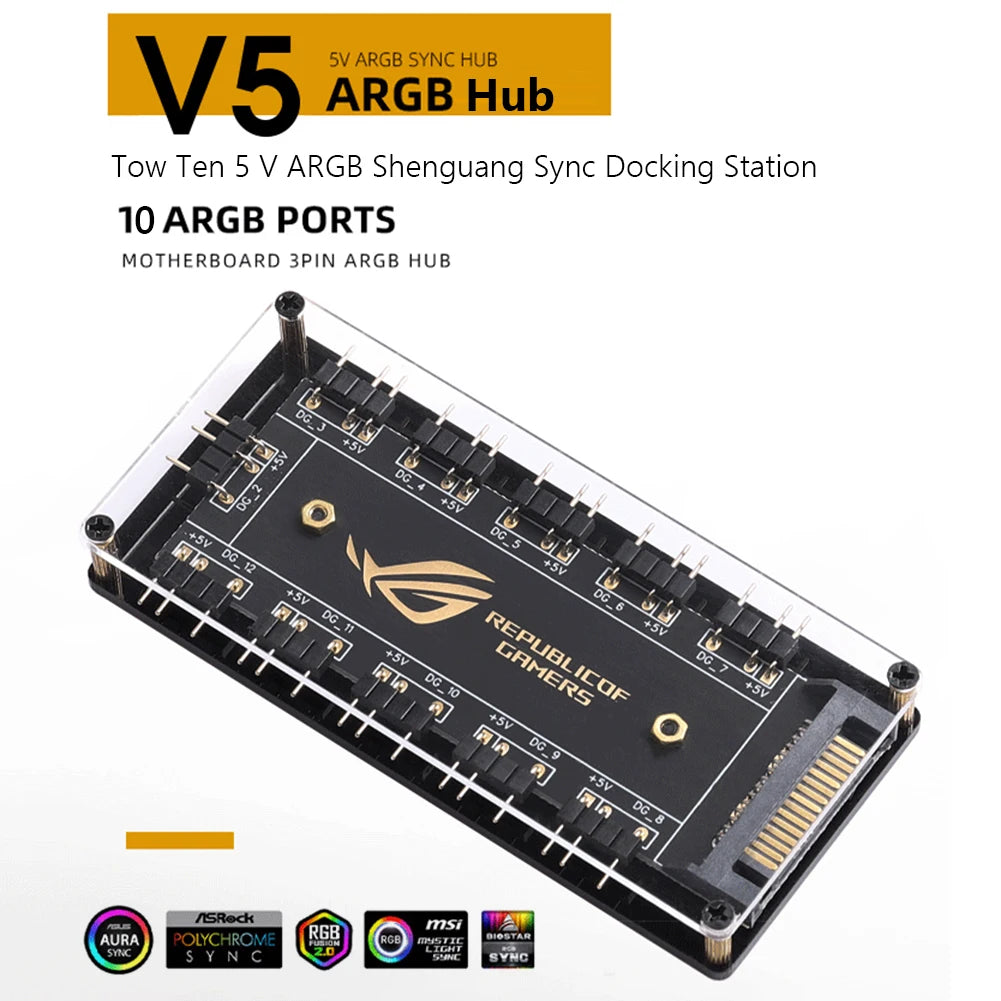 RGB & ARGB Fan Hub Cable Splitter – 4-Pin / SATA, Compatible with ASUS, MSI, GIGABYTE