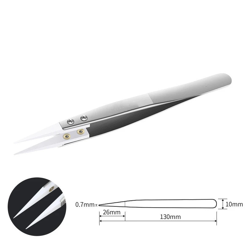 Ceramic Tipped Stainless Steel Soldering Tweezers – Heat-Resistant Fine Point