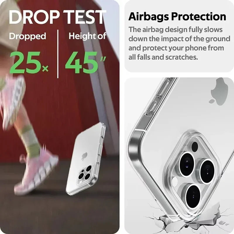 Clear TPU iPhone case by R.E.D. Shopping, ultra-thin protective cover showing transparent design and precise cutouts.