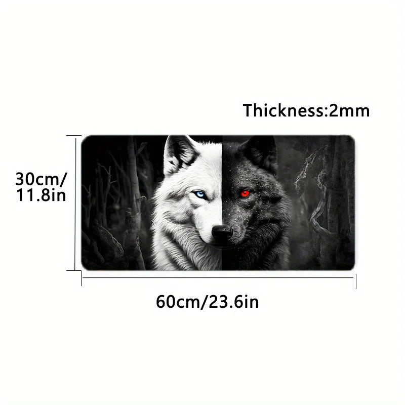 Large Gaming Mouse Pad Black and White Wolf King Design Non-Slip Base Heavy Duty for Desktop Laptop desk pad office accessories
