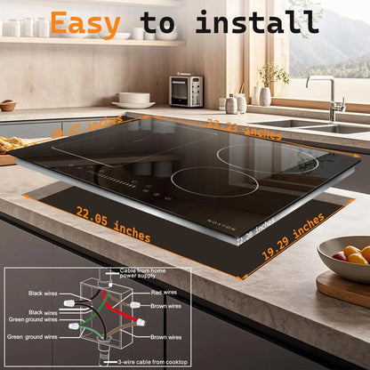 NOXTON 24" Induction Hob | 4 Burners + Flex Zone | 7200W | Power Boost | 230V